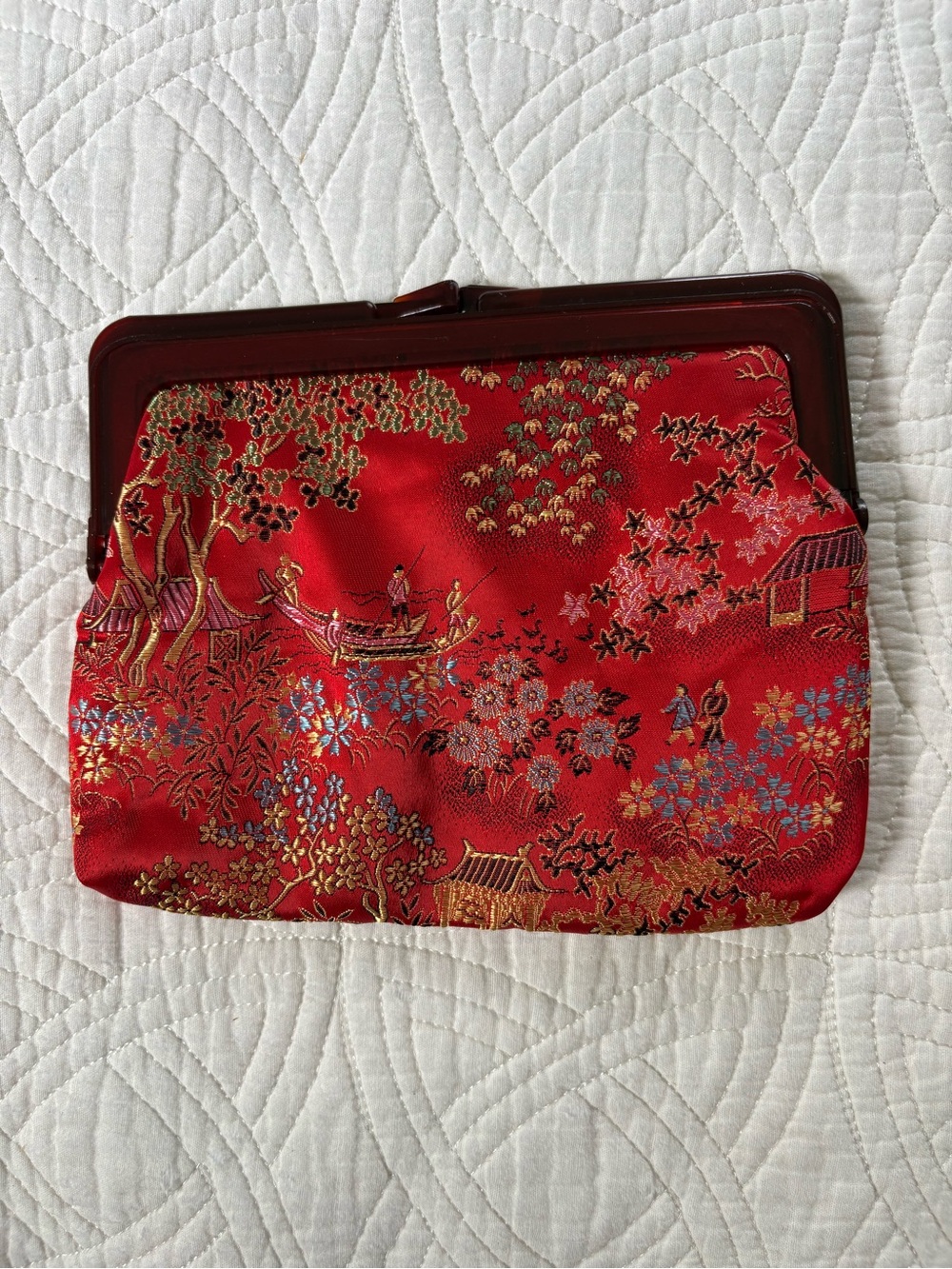 Vintage Red Brocade Frame Clutch Purse